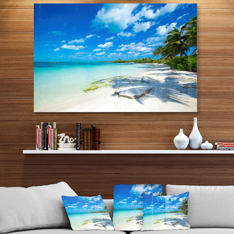 «Tropical Beach with Palm Shadows» de Mattos - reproduction de photo, H 30 po x l 40 po, Métal métal