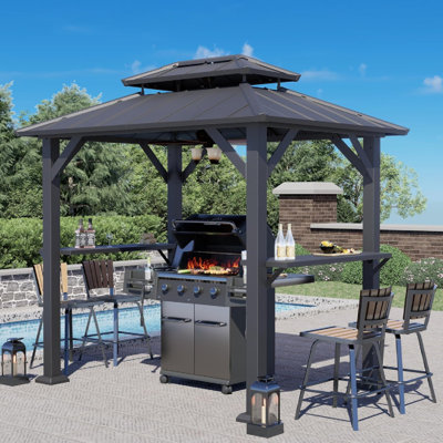 SOLUMIA 8'X6' Grill Gazebo,Outdoor Hardtop Gazebo With Galvanized Steel Double Roof BBQ Grill Canopy With Aluminum Frame, 2 Side Shelves For Patio, Backyard, Deck,Lawn