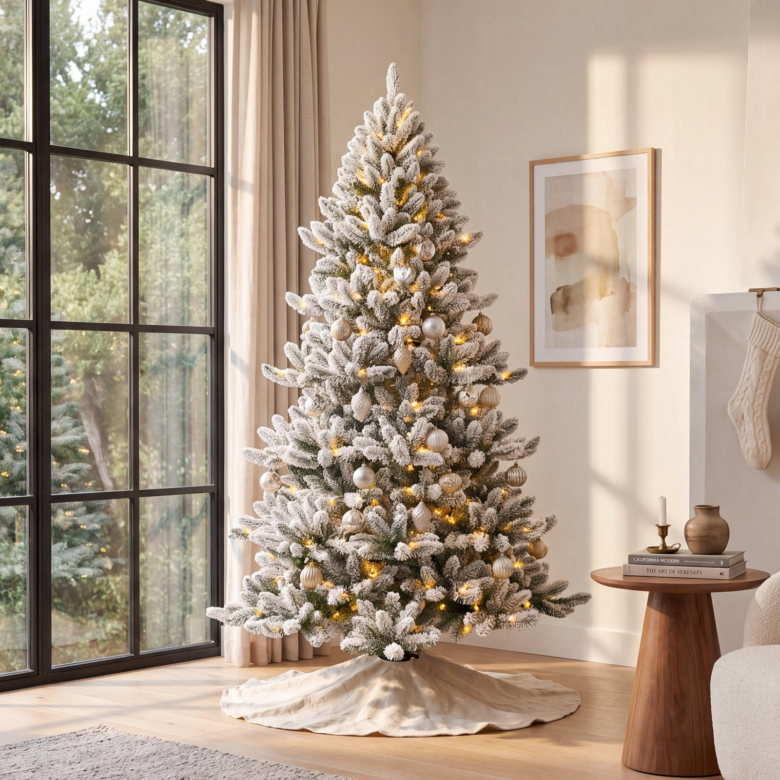 Pre-Lit Flocked Christmas Tree, 6.5' H