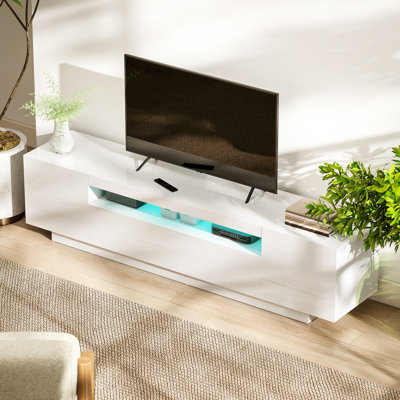 Meuble télé moderne avec lumières DEL RVB, centre de divertissement, blanc