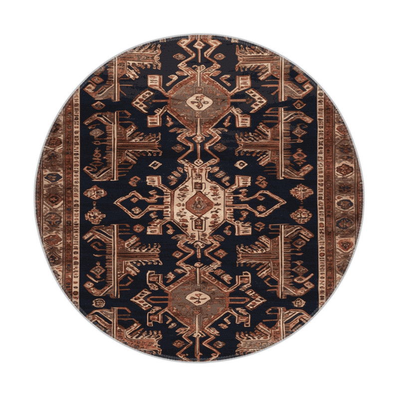 Turkish Brown Indoor and Outdoor Area Rug, Round 5'