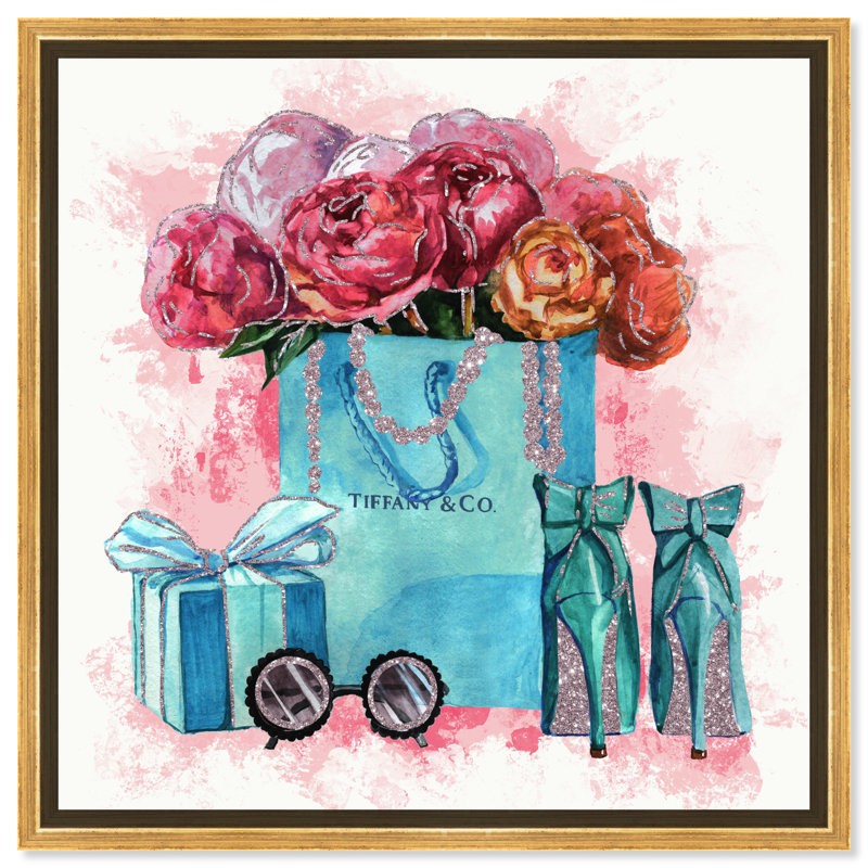 «Fashion and Glam Sparkle Blue Essentials», impression sur toile, H 16 po x l 16 po, Cadre doré