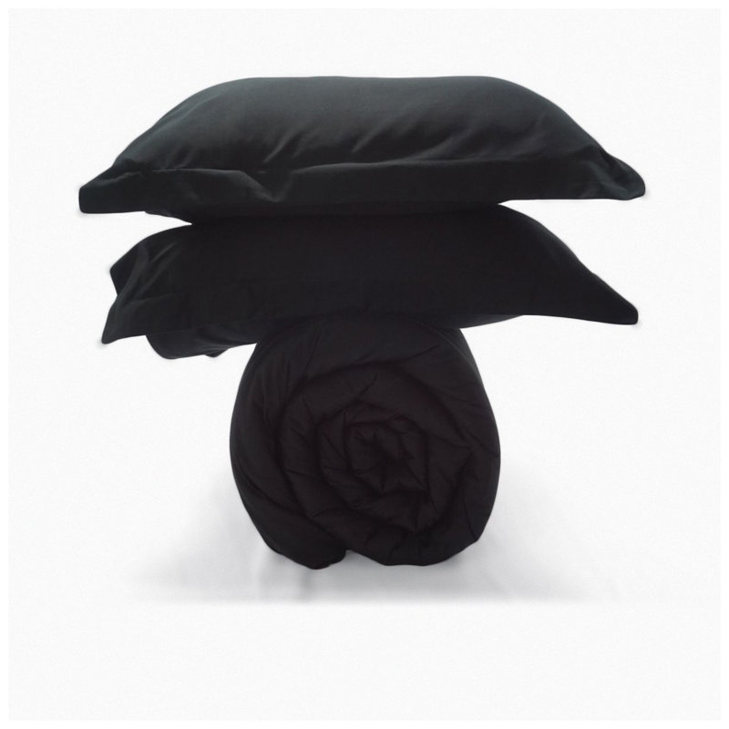 400TC Sateen Solid Cotton 101" Inches Round Duvet Cover Set, Black