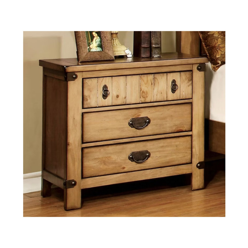 Table de chevet transitionnelle avec compartiment en feutre et surface en bois massif contemporaine
