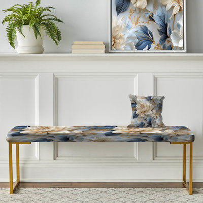 Banc floral rembourré or