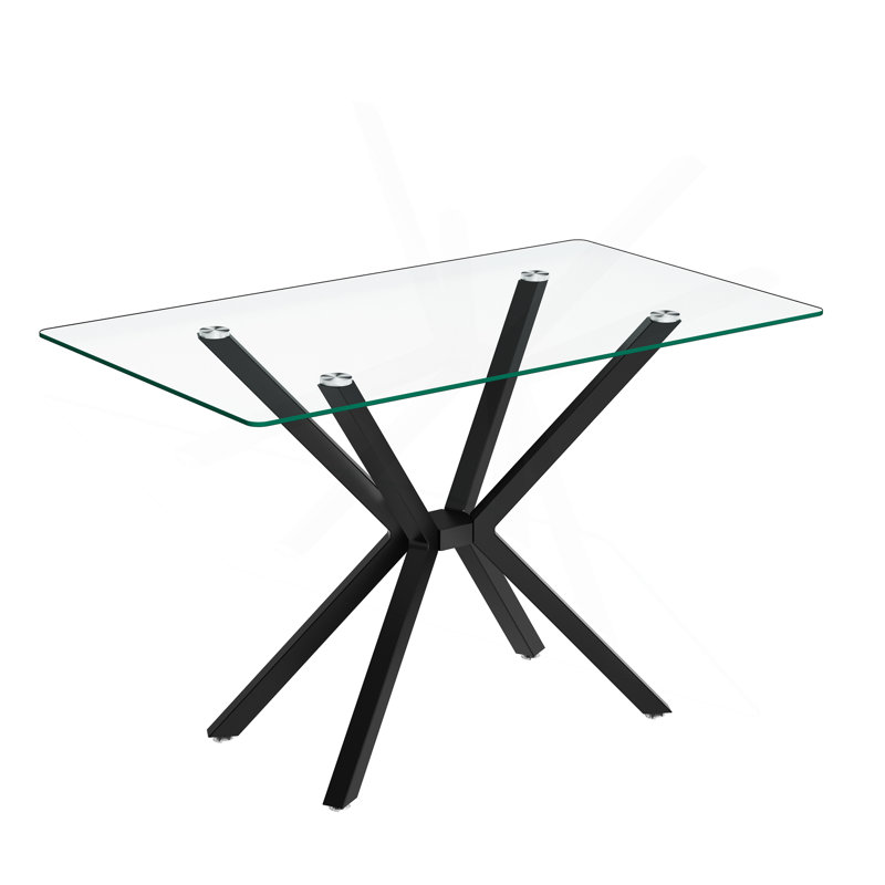 Table de salle à manger de 47,24 po rectangulaire en verre trempé transparent, conception élégante avec pieds en métal, table de cuisine pour la salle à manger