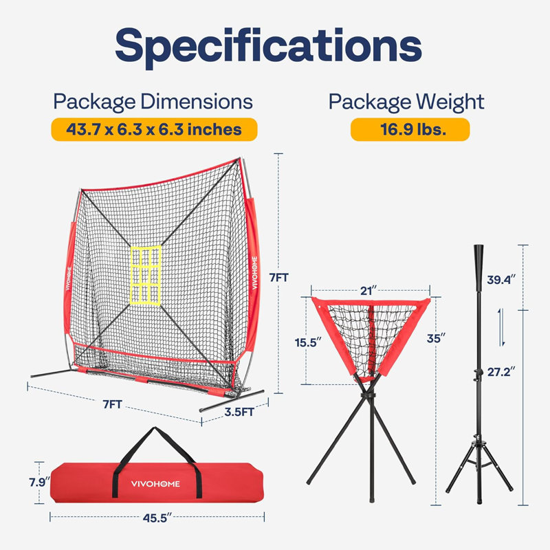 7 x 7 ft Baseball Softball Hitting Net, Red
