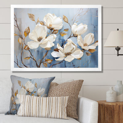 Élégant art mural blanc et bleu Magnolias Bloom VI - Magnolias