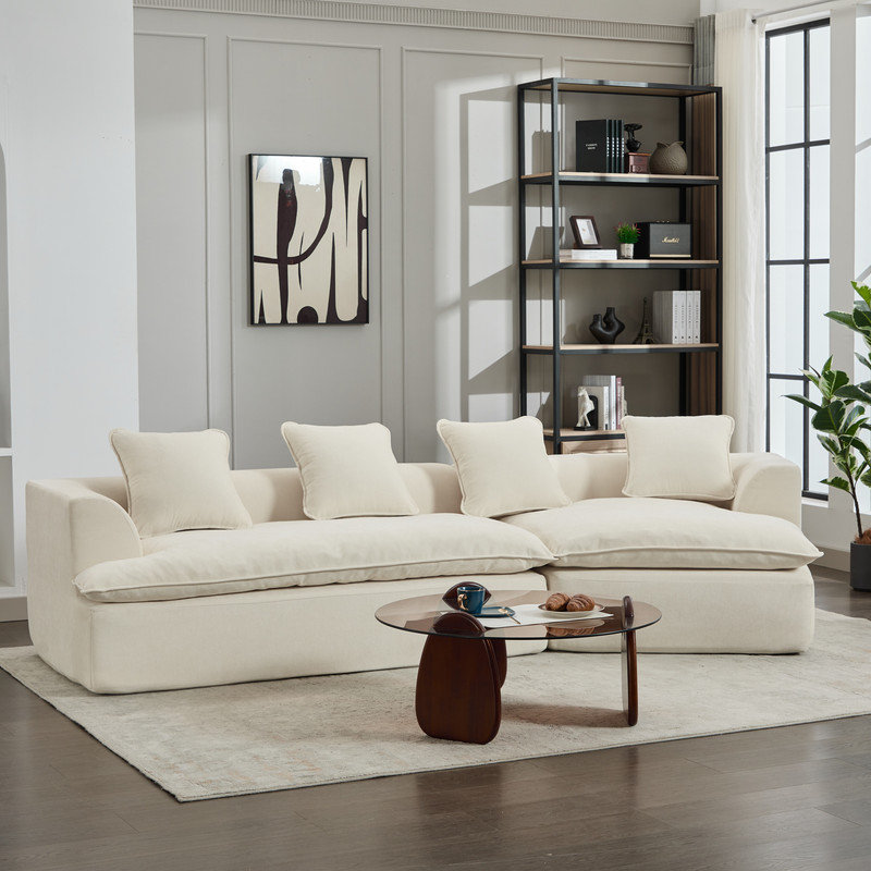 Modular Cushion Sofa Removable Footstool, White