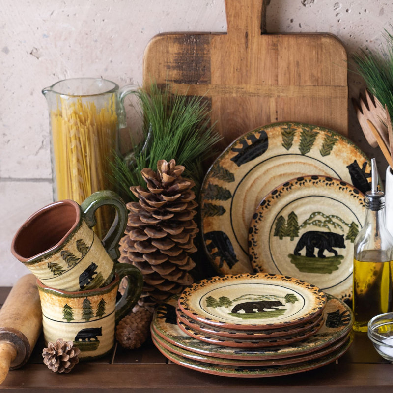 Rustic Bear Ceramic Rustic Lodge Bear 16 Piece Dinnerware Set