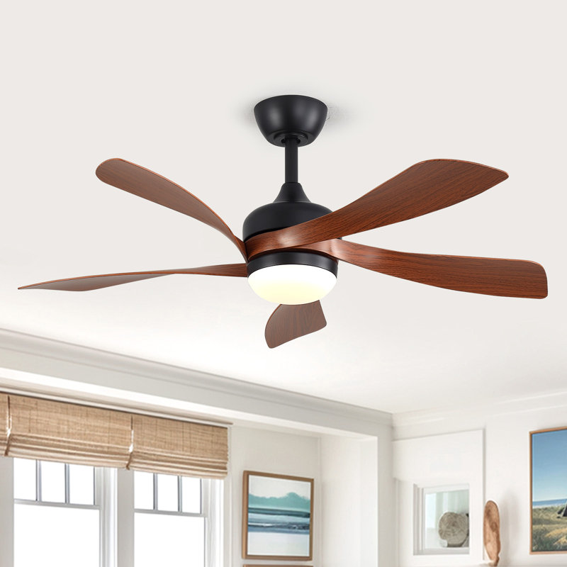 45" 5-ABS Blades Indoor Ceiling Fan Light With Remote Control, Compatible With App And Speaker Control，Black&Brown