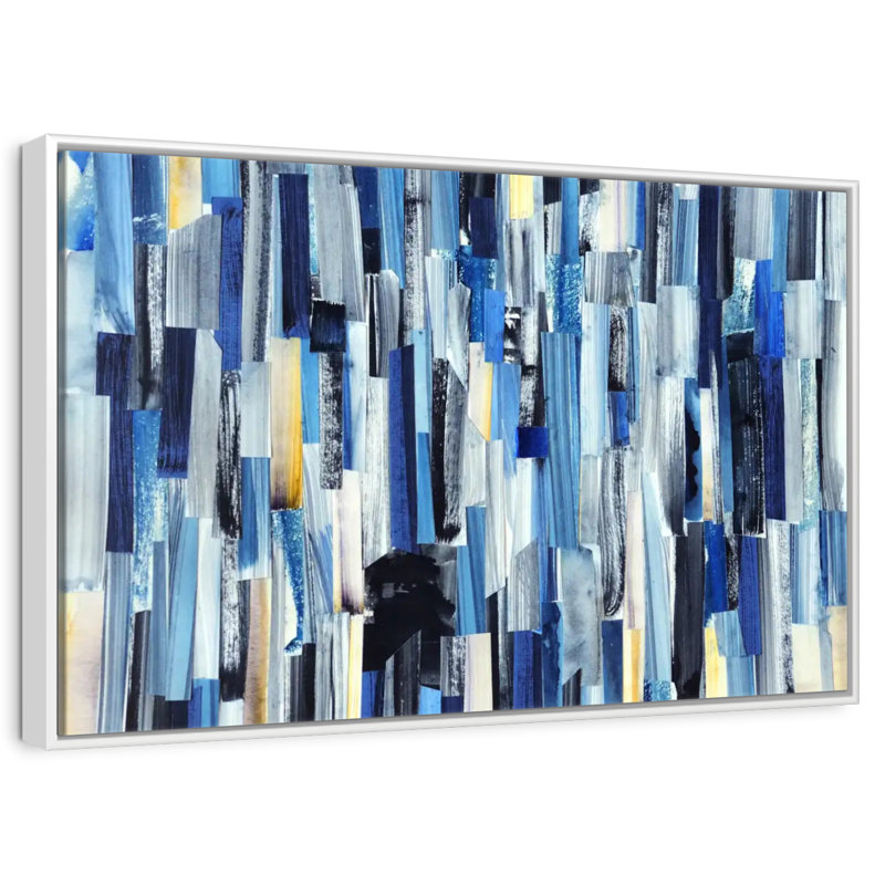 Rayé bleu abstrait, 25 po x 17 po, Cadre flottant blanc