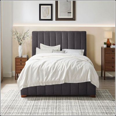 Dark Grey Full / Double Bed With Plush Headboard And Durable Construction For Ultimate Comfort And Style