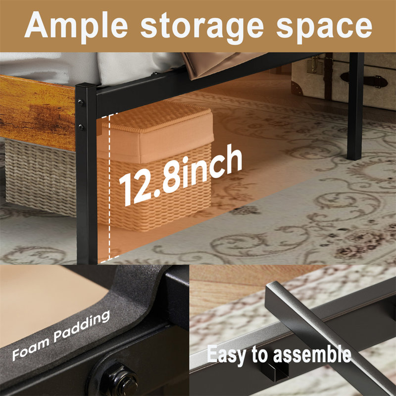 Queen Bed Frame,Metal Platform Bed Frame With Storage