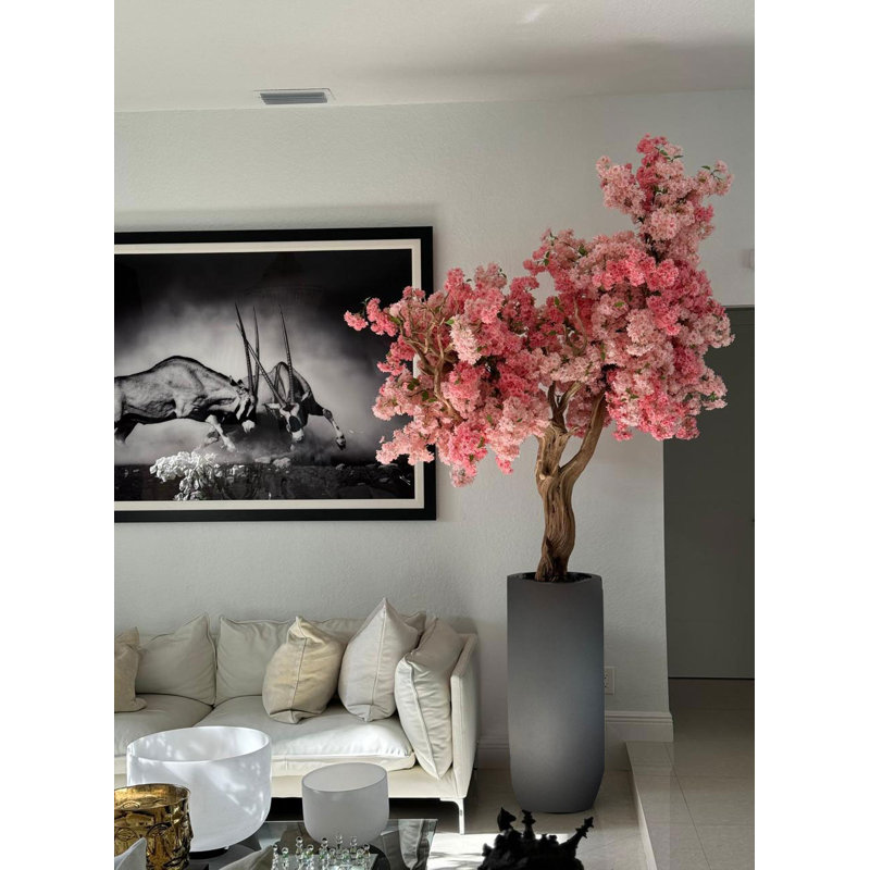Pink Cherry Blossom Tree In Matte Planter, Gray