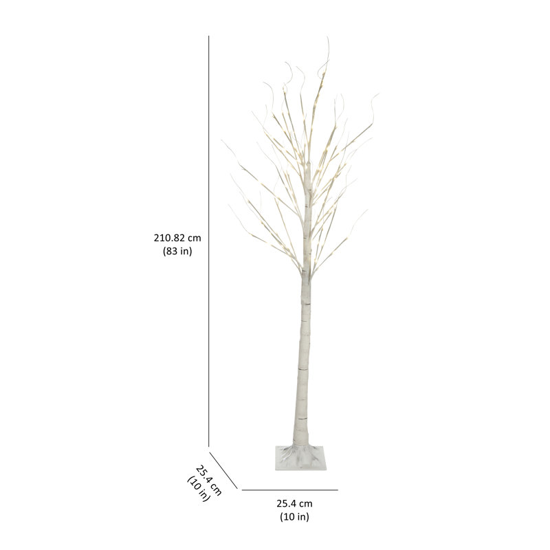 Birch Tree On Metal Base In/Outdoor with LED Lights with 8 Lighting Modes, 83" H x 10"W x 10" D, White