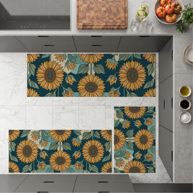Sunflower Pattern Non-Slip Washable Kitchen Mats
