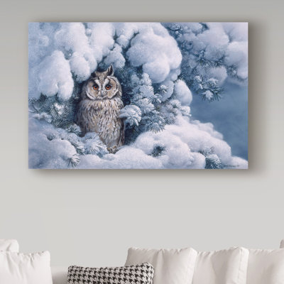 Yand 'Long Eared Owl in Snow' Acrylic Painting Print on Wrapped Canvas