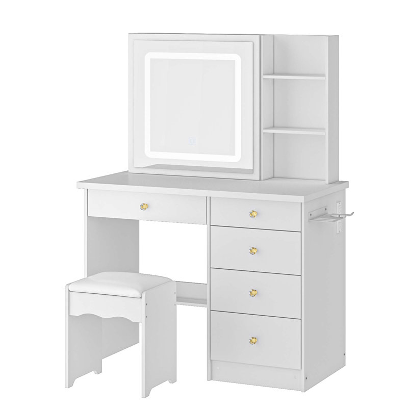 Aneirin 39.4'' Wide Vanity Set With Socket & Sliding Mirror, White