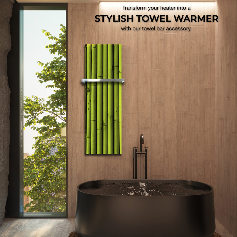 Straight Bamboo Glass Print Vertical Electric Towel Warmer