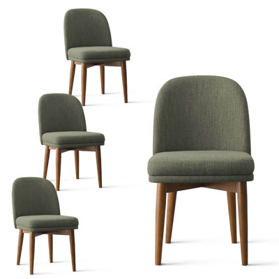 Chaises de salle à manger rembourrées en lin avec pieds en bois massif