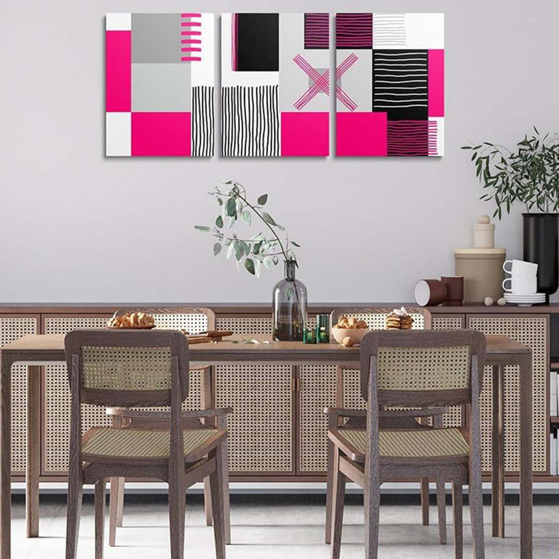 3 Piece Wrapped Canvas Print, Pink
