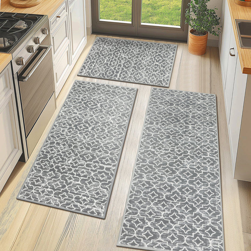 Machine Washable Non-Slip Kitchen Mat, Light Gray