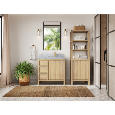 Elizabeth White Oak 36 In. W X 22 In. D Right Offset Sink Bathroom Vanity With Cove Edge Quartz