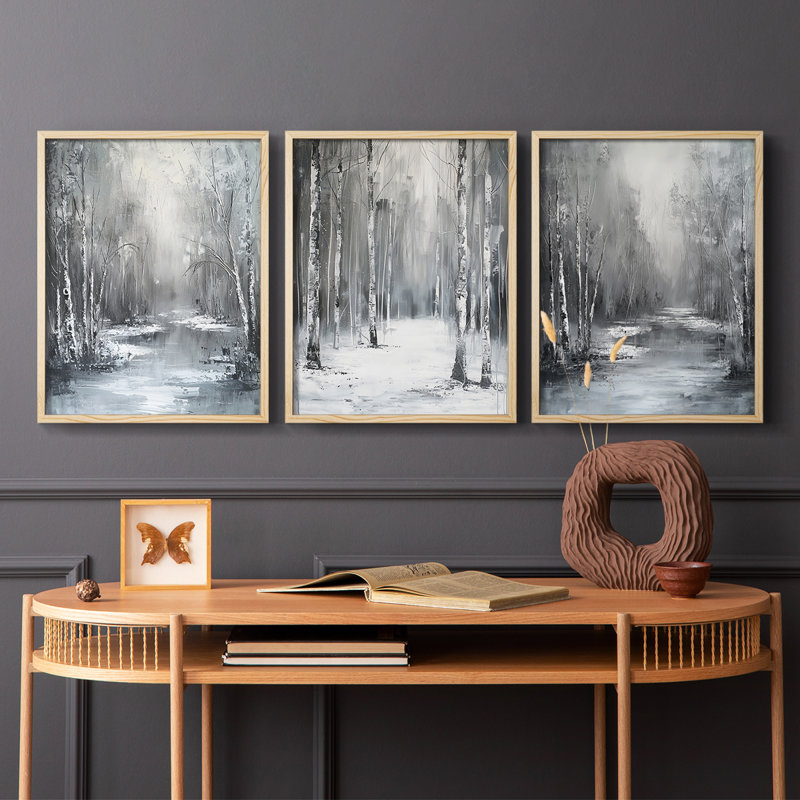 Lanscape Study Series X -Set of 3 Fric Giclee Prints -Prêt à accrocher, H 28 po x l 22 po, Encadré naturel