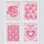 «Watercolor Pink Heart Circle Flower Collages», impression encadrée sur papier, 4 pièces-97782240-97782241