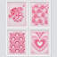«Watercolor Pink Heart Circle Flower Collages», impression encadrée sur papier, 4 pièces-97782240-97782244