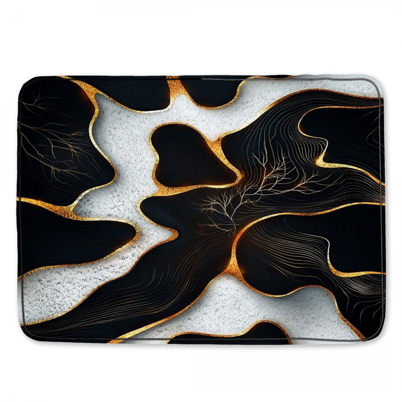 Tapis de bain abstrait, Simple - L 24 po x l 17 po, Noir / blanc, abstrait