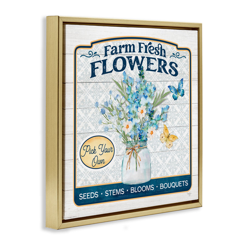 "Farm Fresh Flowers", art mural sur toile flottante par Mollie B., Cadre flottant métallique doré, H 25 po x l 25 po