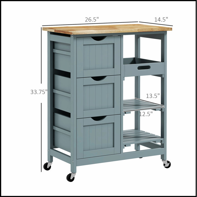 Stainless Steel Top Kitchen Island with Storage, 2-Tier Shelves, Drawers, and Wheels for Modern Kitchens