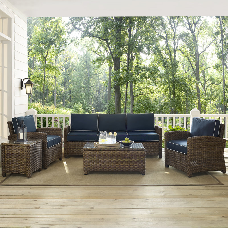 5 - Person Patio Conversation Set with Cushions, Navy, Brown