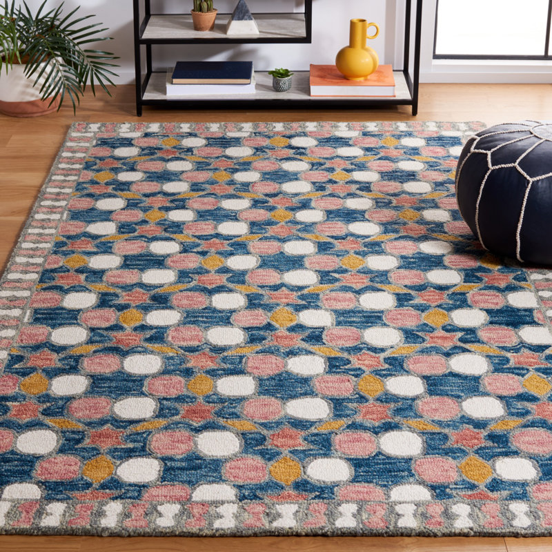 Blazier Hand Tufted Wool/Cotton Geometric Rug in Gray/Pink, Rectangle 5' x 8'