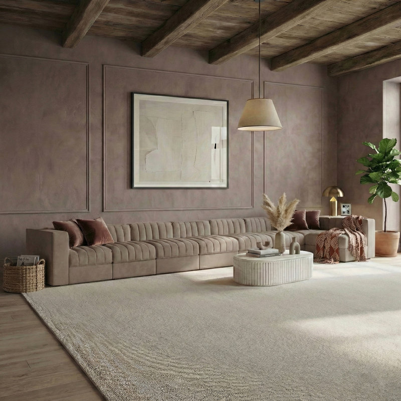 Tissu 8 pièces Demars Velvet Performance Canapé modulaire modulaire, 27" H x 213" W x 63" D, Velours taupe