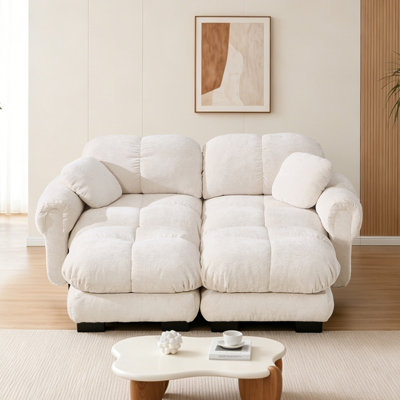 Canapé-lit standard avec accoudoirs rembourrés en chenille standard de 76,3 po avec 2 repose-pieds et 2 coussins, standard avec accoudoirs rembourrés pour les appartements