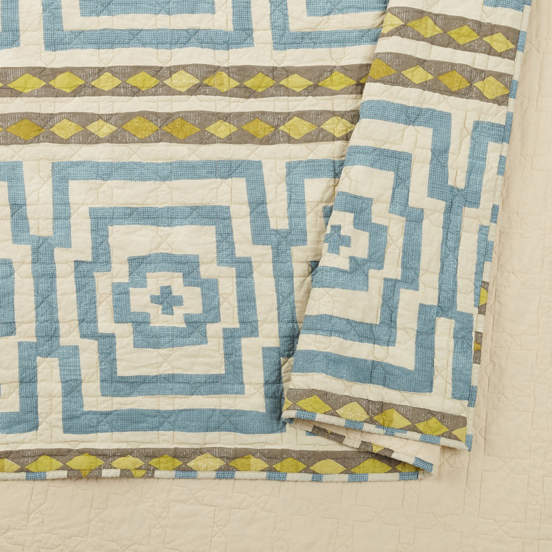Hypnotic Blue 100% Cotton Boho Lightweight Quilt Set, Full/Queen Quilt + 2 Standard Shams