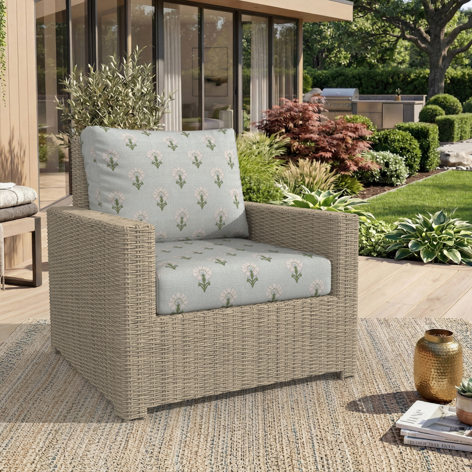 Amala 25" Floral Sunbrella® Seat and Back Cushion, Mira Celeste