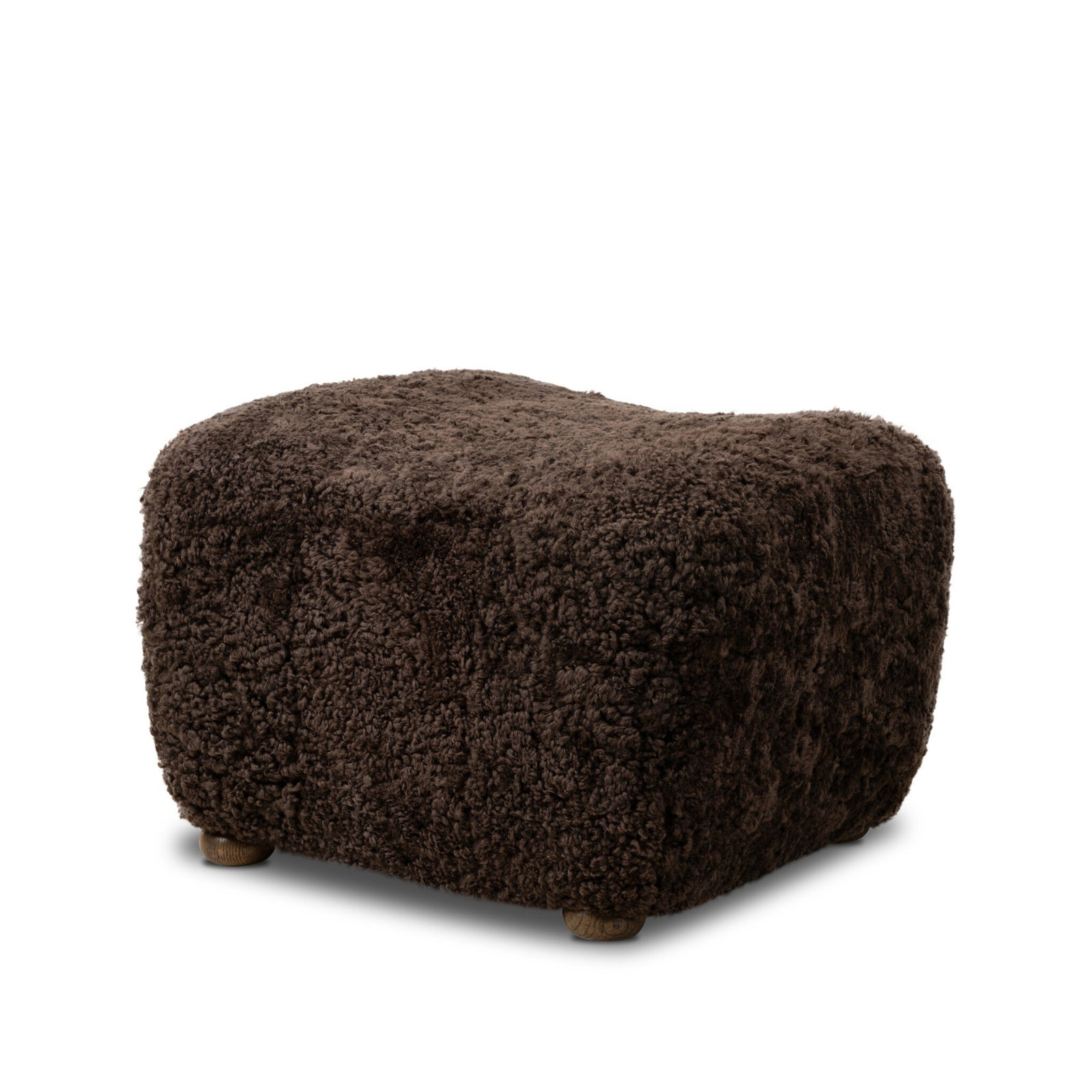 Amber Lewis x Four Hands Oslo 28" Leather Ottoman, Vintage Brown Oak, Cocoa Shearling