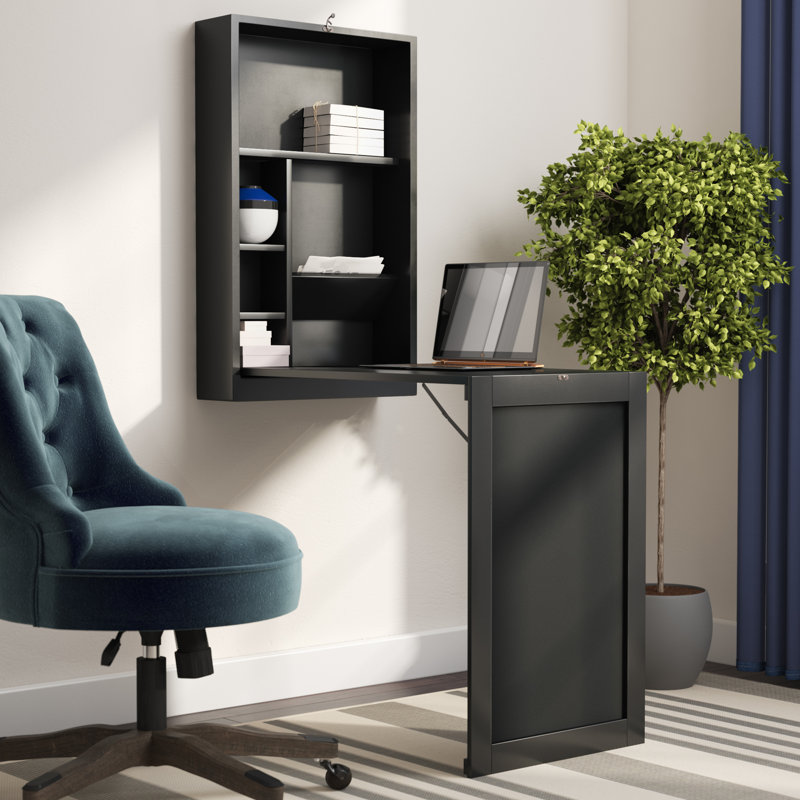 Ahraya Wall-Mounted Fold-Out Writing Floating Desk, Black
