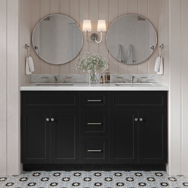 Hamlet 61'' Double Bathroom Vanity with Carrara Marble Top, Black