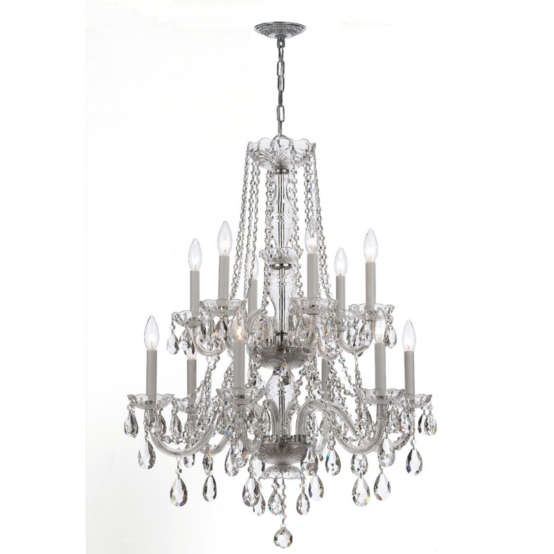 Wehr 12 - Light Candle Style Tiered Chandelier, Majestic Wood Polished/Chrome