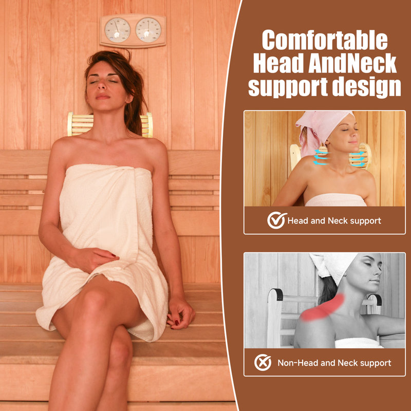 Sauna Wooden Backrest with Height-Adjustable Neck Pillow - Non-Slip, Water Resistant (Indoor/Outdoor)