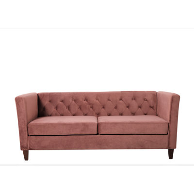 Button Tufted Velvet 3-Seater Sofa, Square Arm Upholstered Couch with Tapered Wood Legs, Mid-Century Tufted Large Sofa Furniture for Living Room