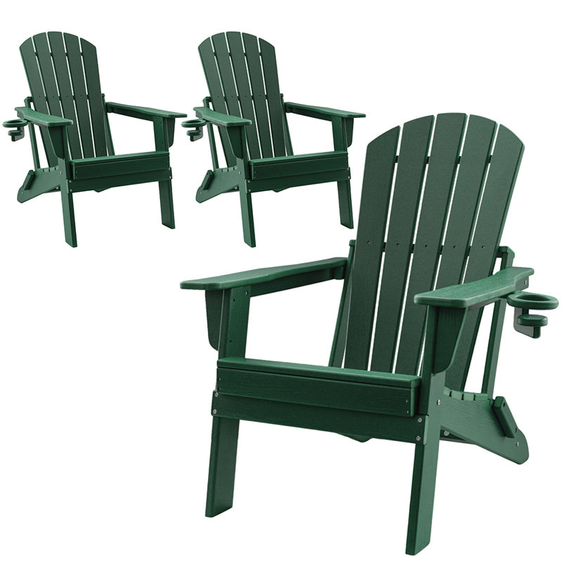 Chaise Adirondack en PEHD pliable avec porte-gobelet, résistante aux intempéries, nécessitant peu d'entretien, pouvant supporter jusqu'à 400 lb, paquet de 3