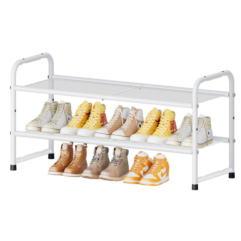  Range-chaussures à 2 niveaux 33 po de large, étagère à chaussures en maille métallique pour placard, empilable et réglable