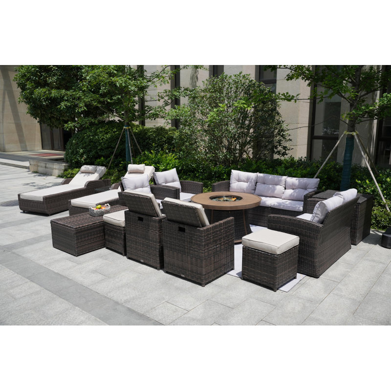 Areefa 13 - Person Patio Conversation Set with Cushions, Brown