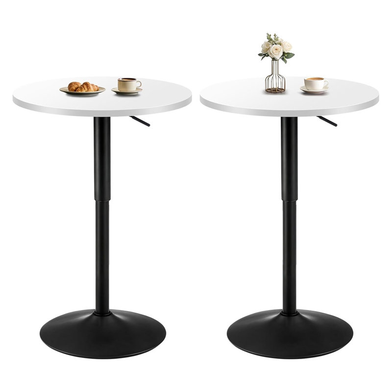 Set of 2 Modern 23.6" Round Dining Tables, Adjustable Height Swivel Base Pedestal Tables for Kitchen, Breakfast Nook, White